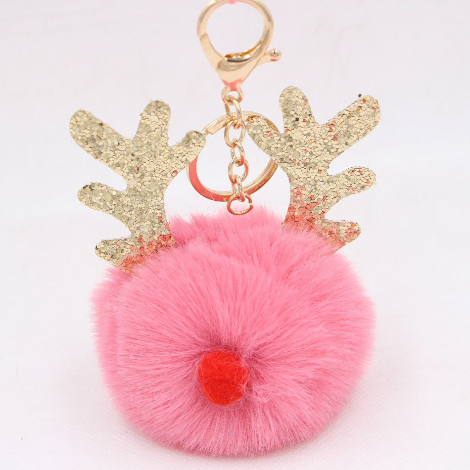 Wholesale Christmas Antler Plush Ball Keychain